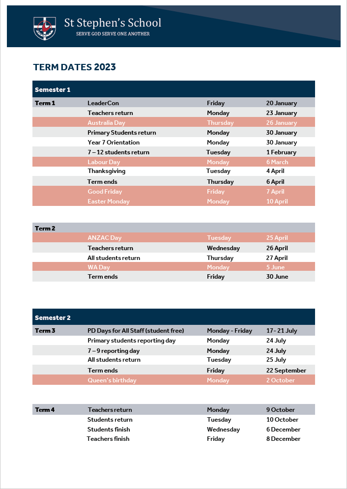 Term Dates – St Stephen's School
